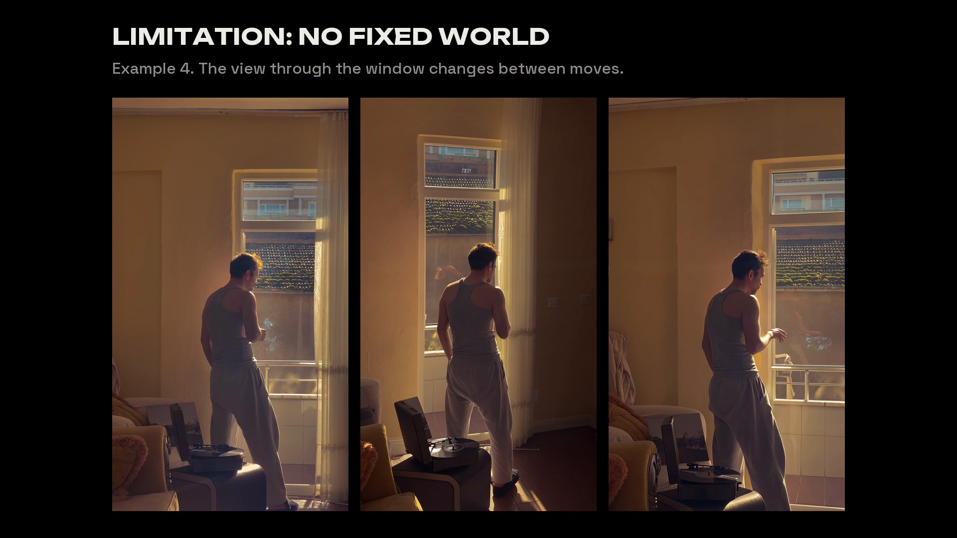 Example 4: source and two reshoots; the view through the window differs